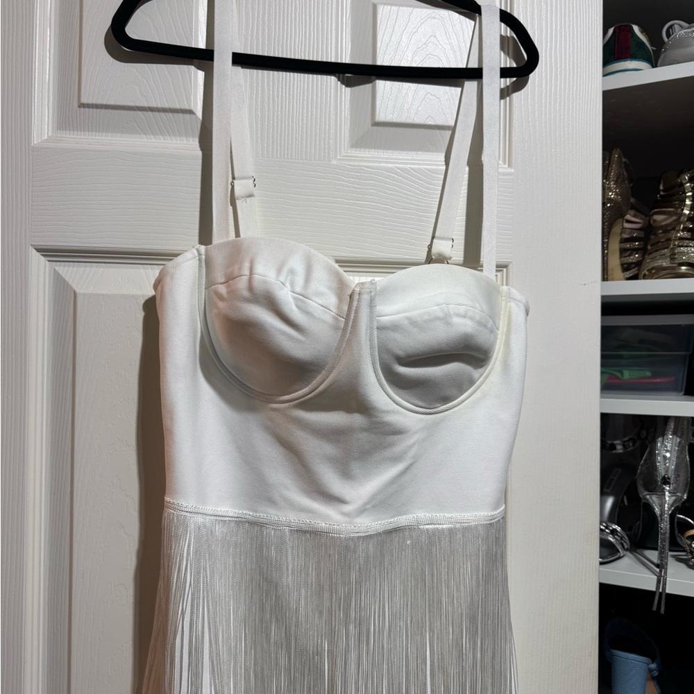 Elegant White Fringe Wedding Dress